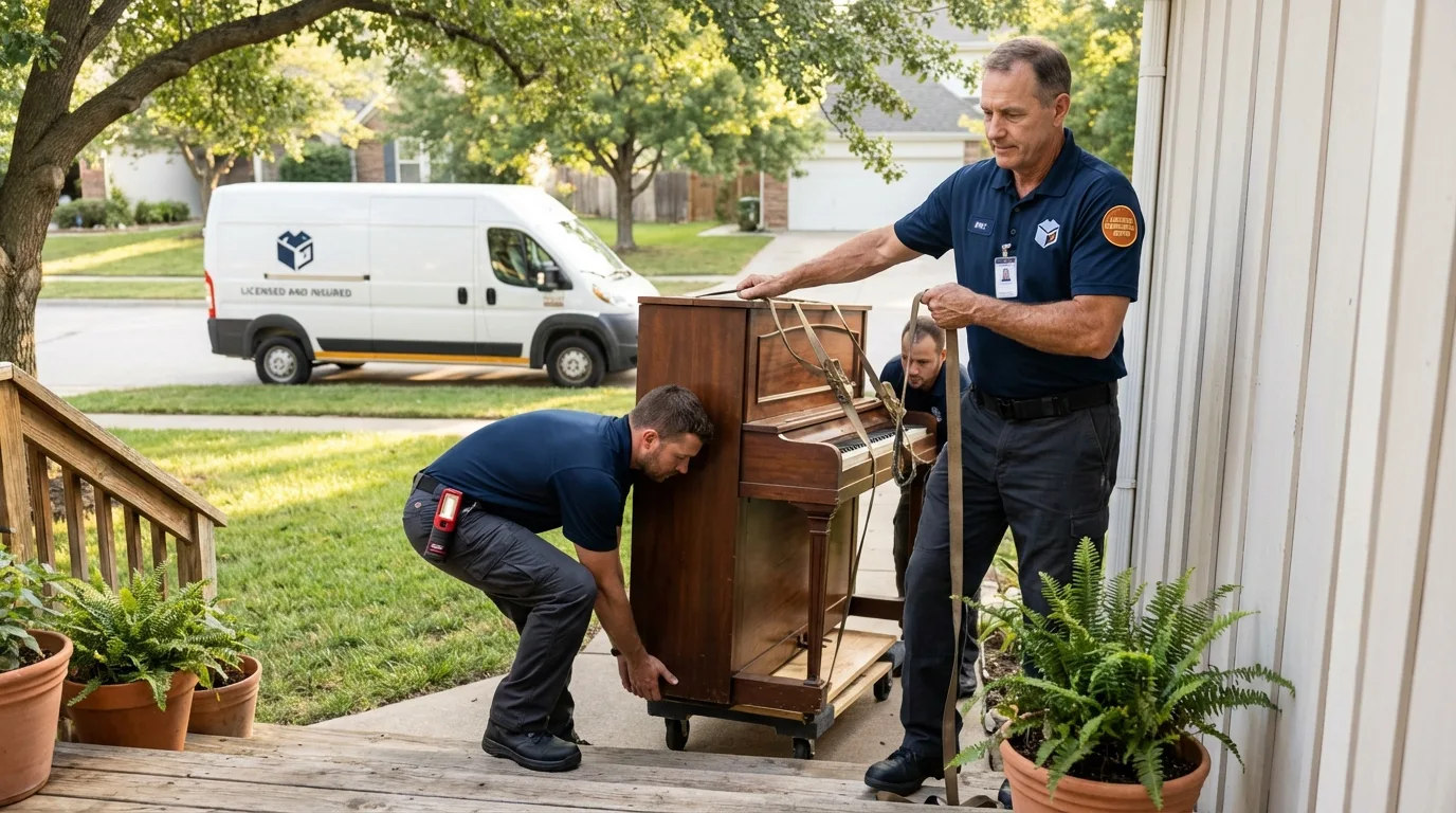 Licensed piano movers securing grand piano in Yanceyville, NC