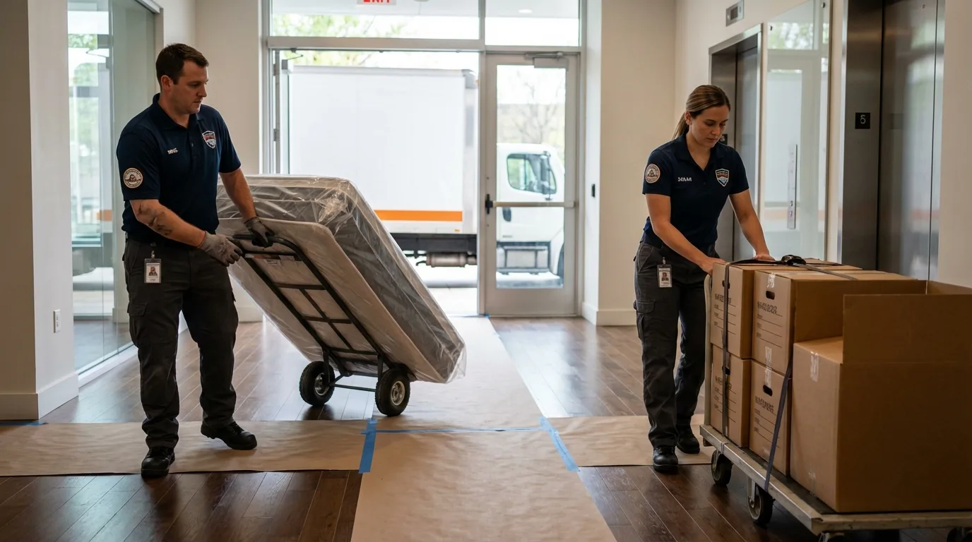 Professional apartment movers loading elevator in Yanceyville, NC