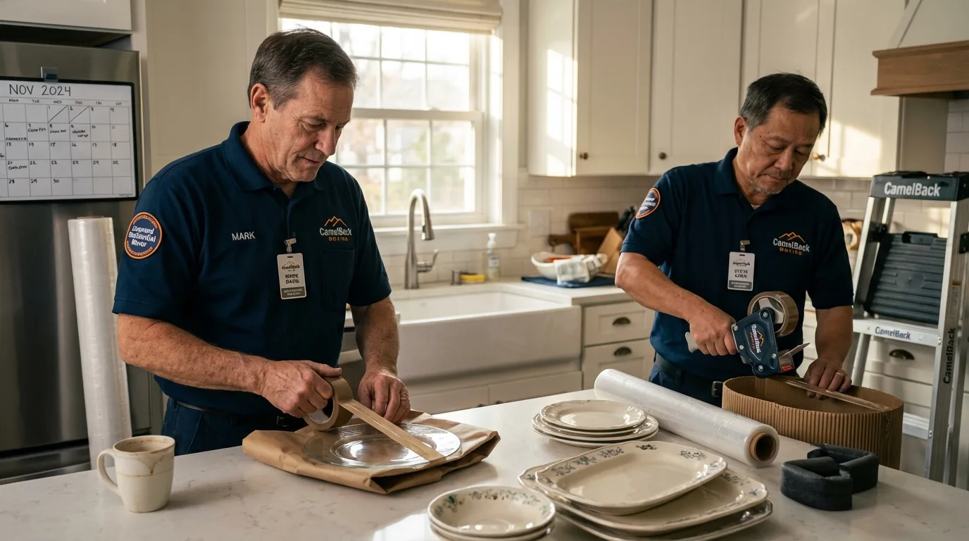 Professional crew packing kitchen dishware in Yanceyville, NC